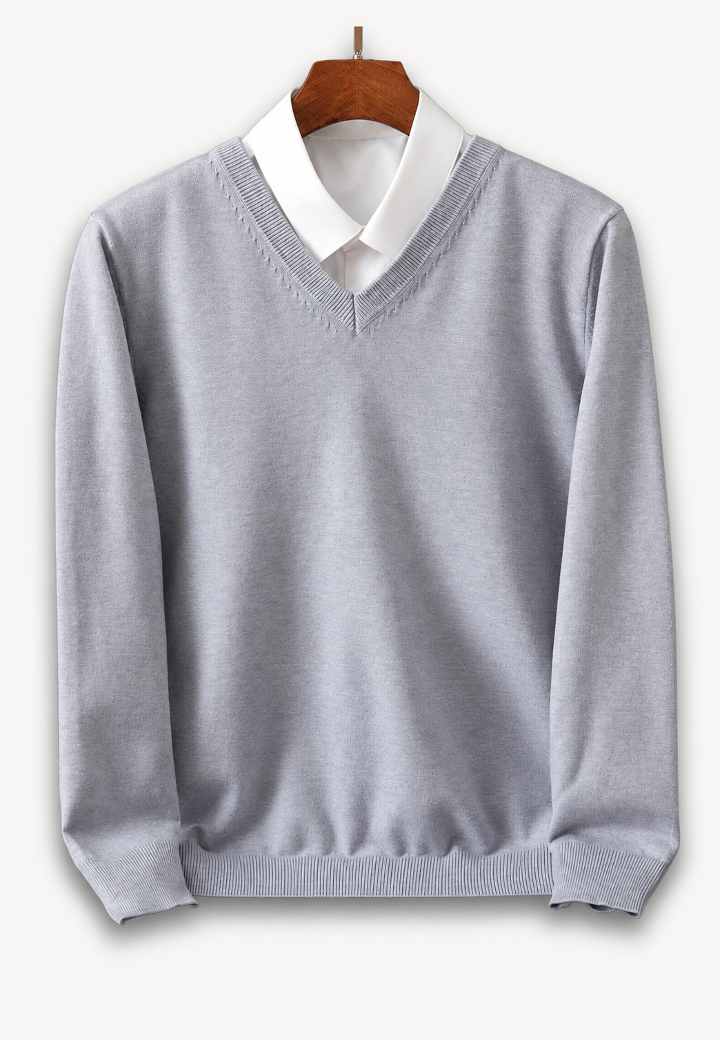 Pull homme col V manches longues maille unie classique - Lucan