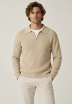 Pull homme col polo demi-zip maille côtelée tricot - Ilan