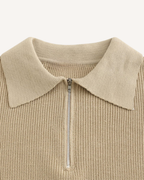 Pull homme col polo demi-zip maille côtelée tricot - Ilan