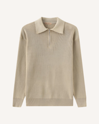 Pull homme col polo demi-zip maille côtelée tricot - Ilan