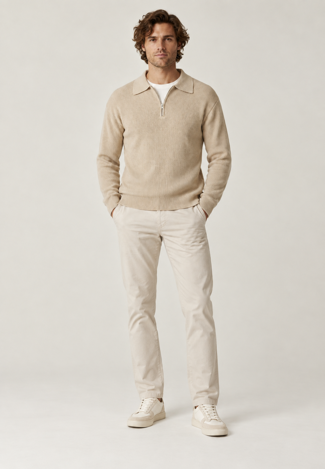 Pull homme col polo demi-zip maille côtelée tricot - Ilan