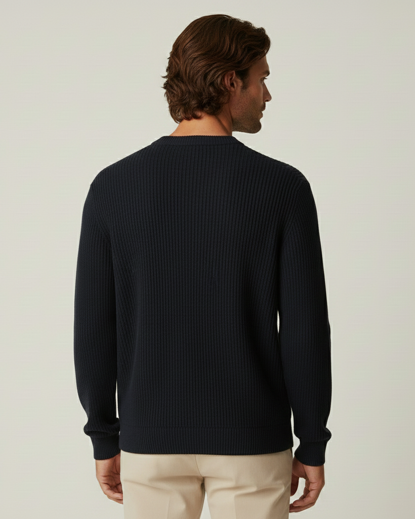 Pull homme col rond maille côtelée manches longues texture - Evren