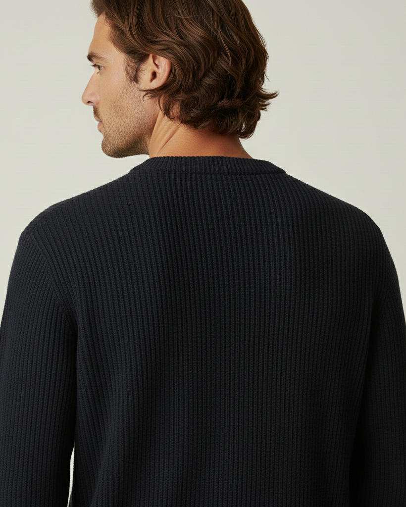 Pull homme col rond maille côtelée manches longues texture - Evren