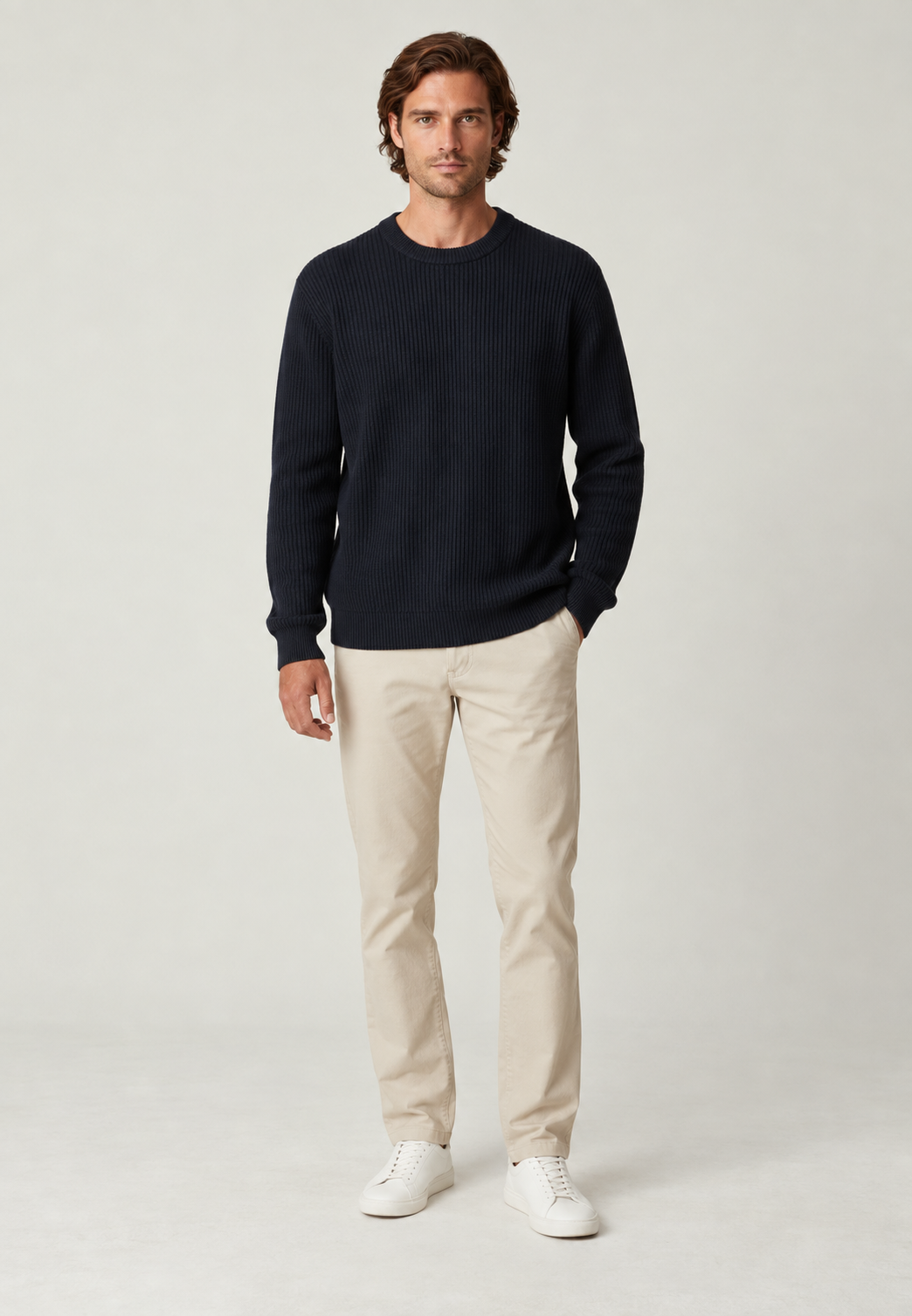 Pull homme col rond maille côtelée manches longues texture - Evren