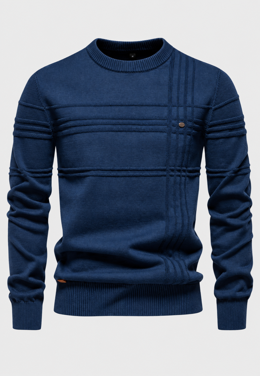 Pull homme col rond maille à carreaux motif tricoté - Simon