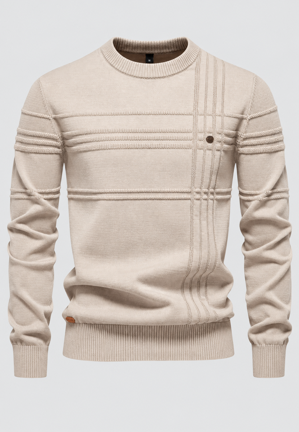 Pull homme col rond maille à carreaux motif tricoté - Simon