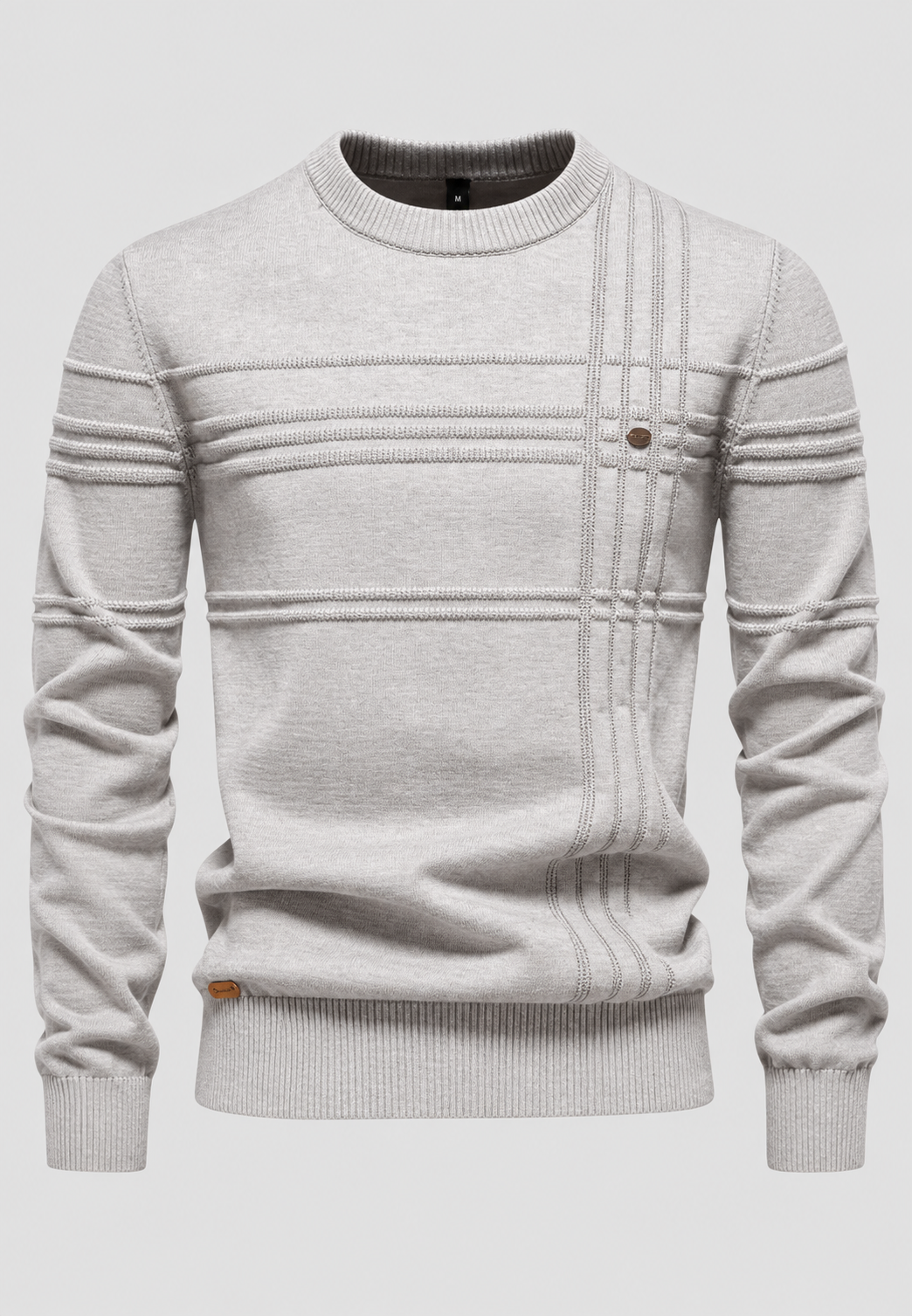 Pull homme col rond maille à carreaux motif tricoté - Simon
