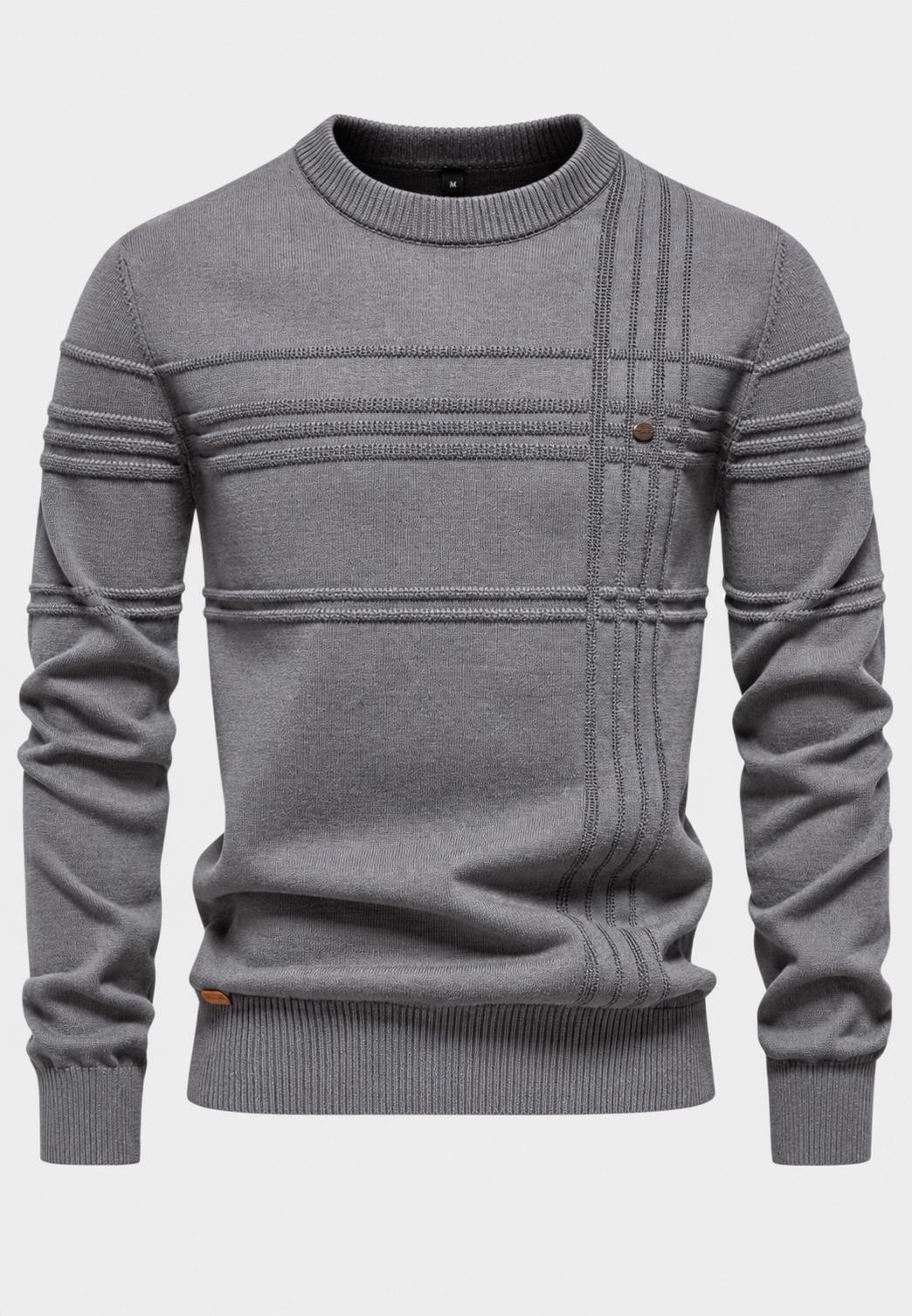 Pull homme col rond maille à carreaux motif tricoté - Simon