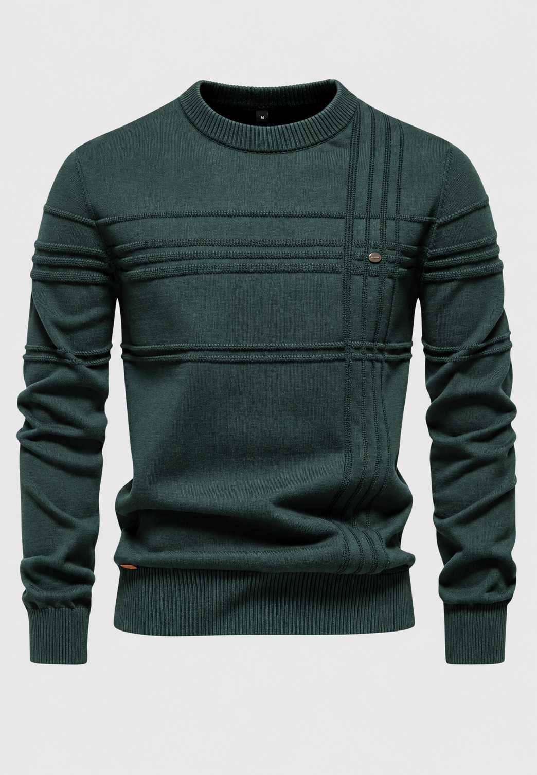 Pull homme col rond maille à carreaux motif tricoté - Simon