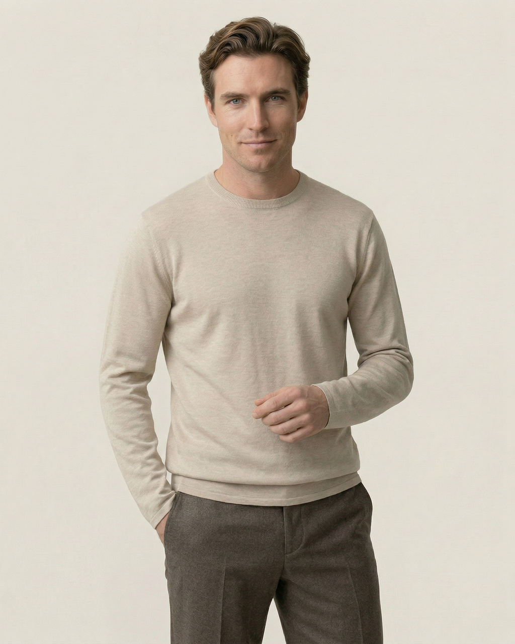 Pull homme col rond maille fine manches longues léger - Ciro