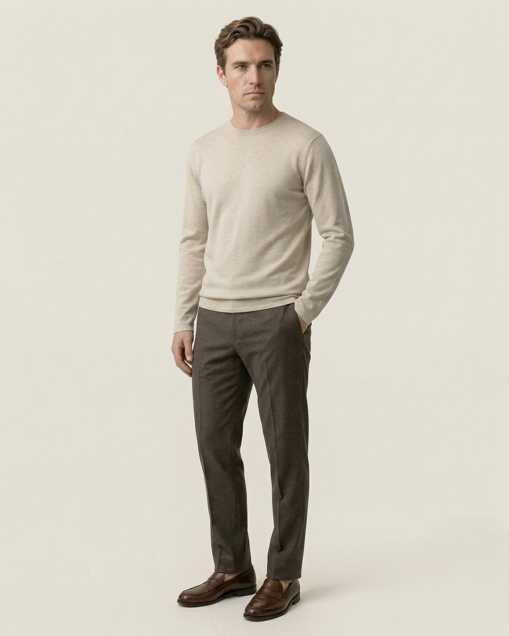Pull homme col rond maille fine manches longues léger - Ciro