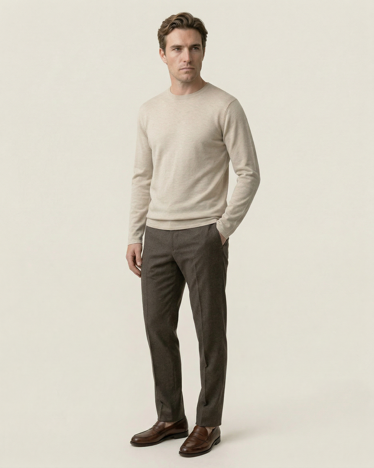Pull homme col rond maille fine manches longues léger - Ciro