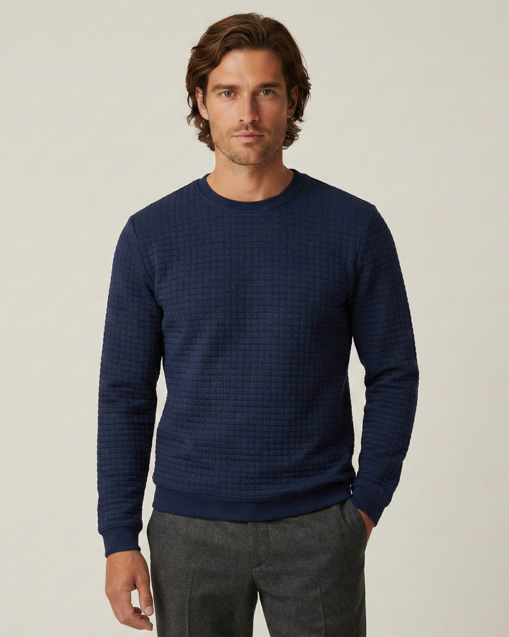 Pull homme col rond maille gaufrée manches longues texture - Loris