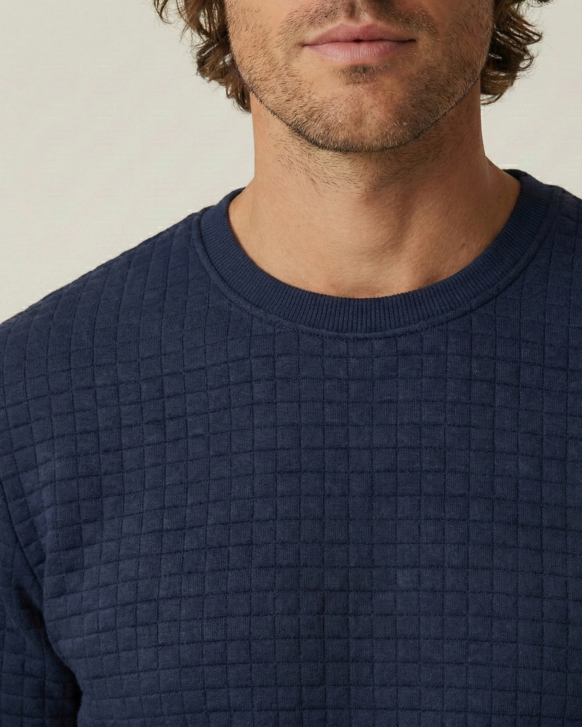 Pull homme col rond maille gaufrée manches longues texture - Loris