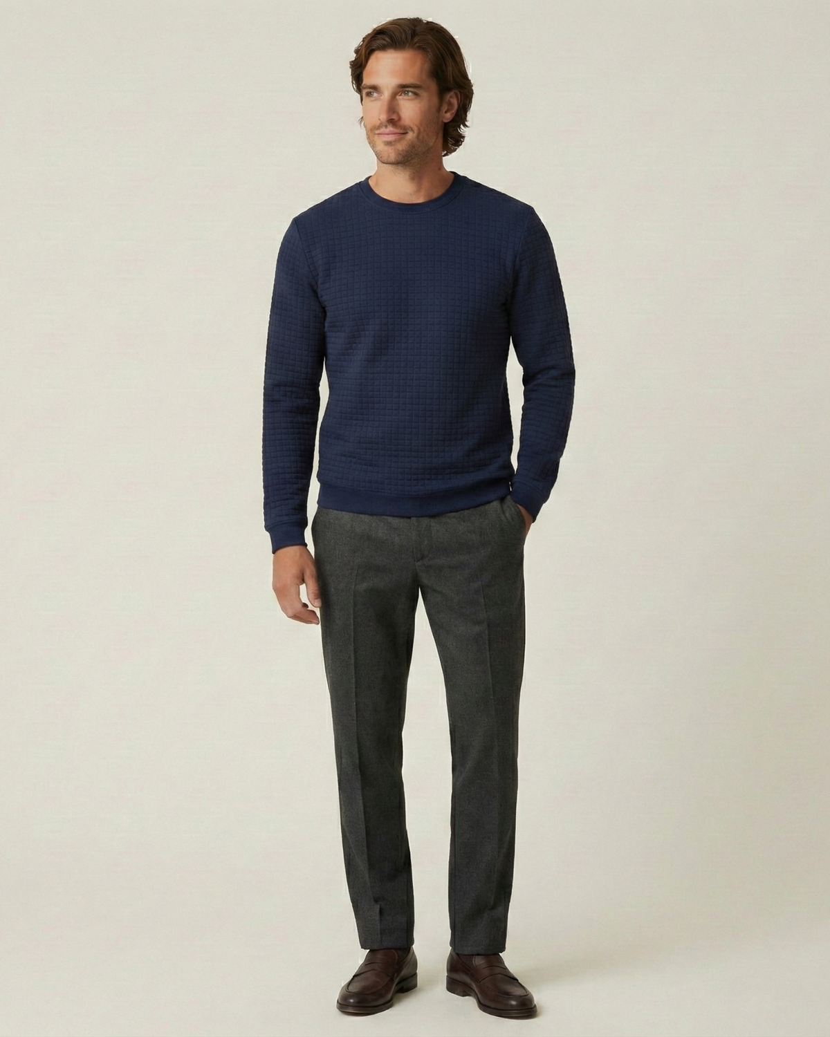 Pull homme col rond maille gaufrée manches longues texture - Loris