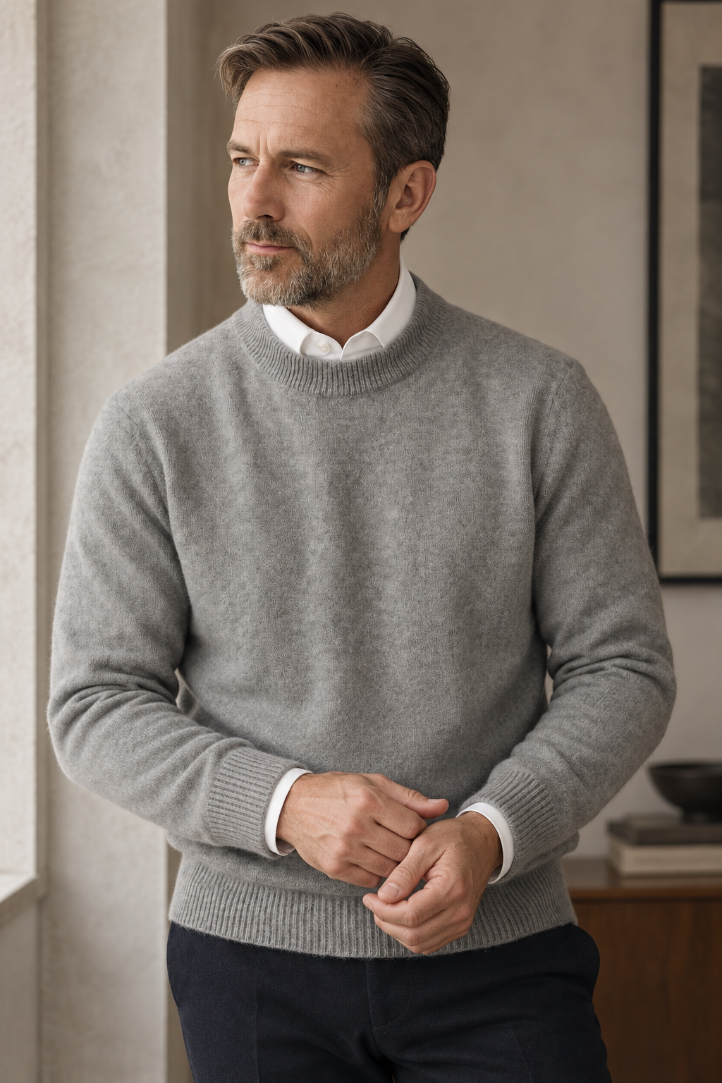 Pull homme col rond maille unie manches longues intemporel - Dorian