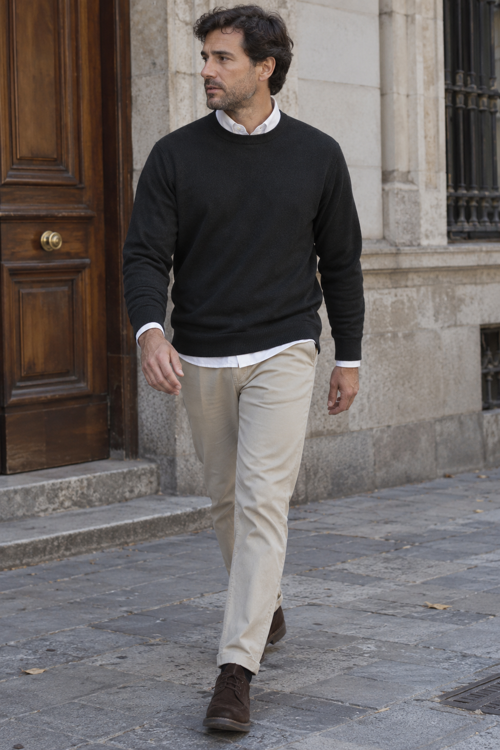 Pull homme col rond maille unie manches longues basique - Nikolai