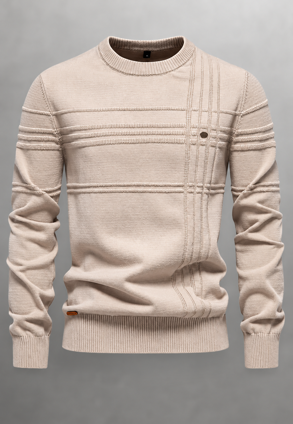 Pull homme col rond maille texturée lignes en relief - Silas