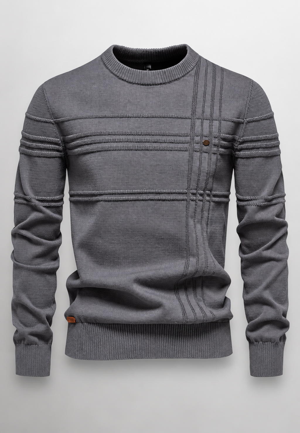 Pull homme col rond maille texturée lignes en relief - Silas