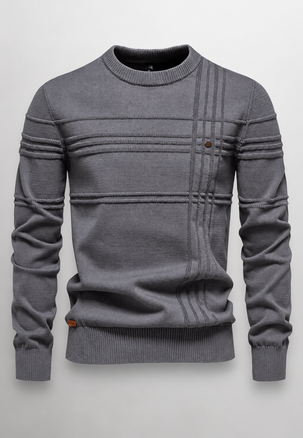 Pull homme col rond maille texturée lignes en relief - Silas