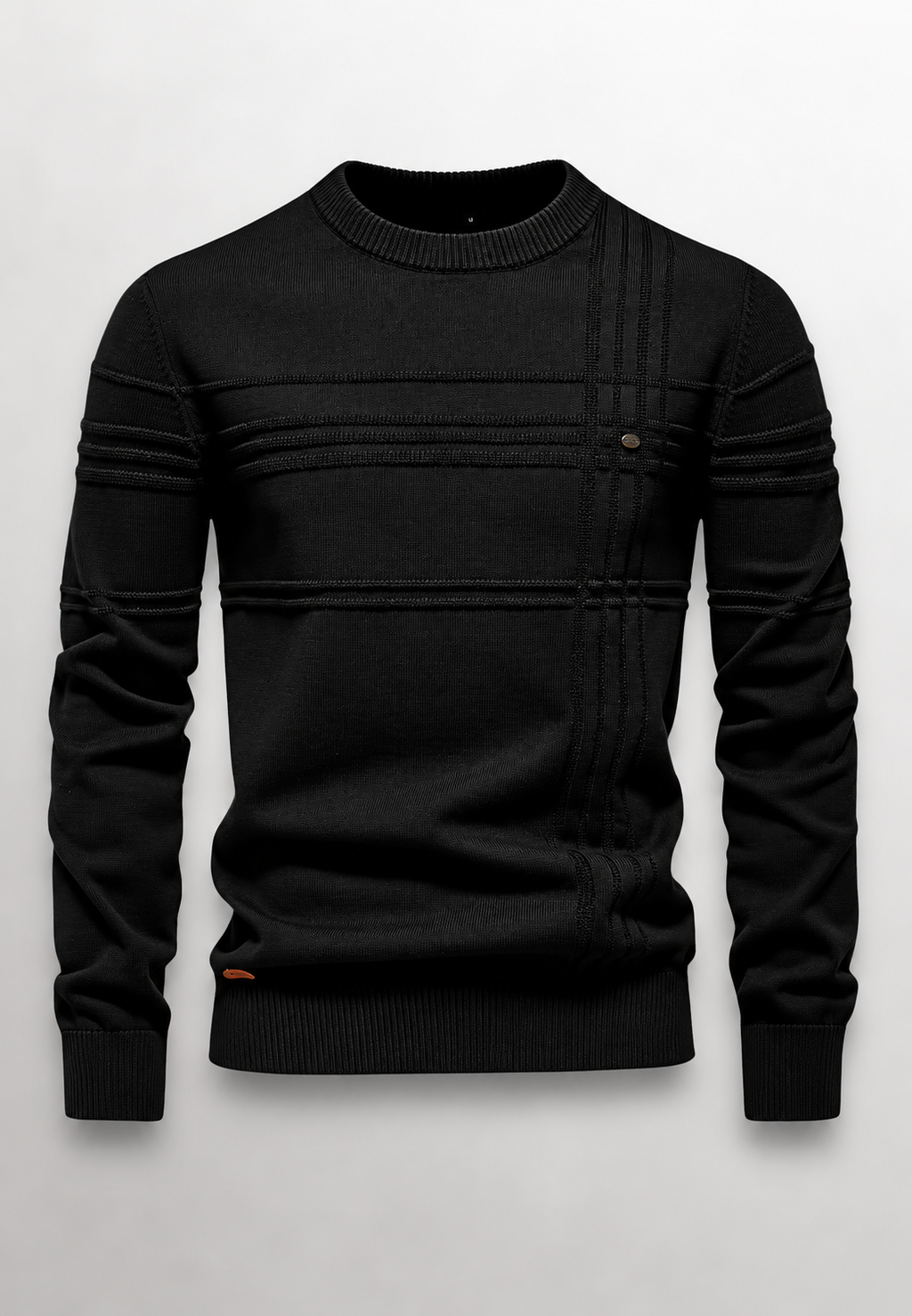Pull homme col rond maille texturée lignes en relief - Silas
