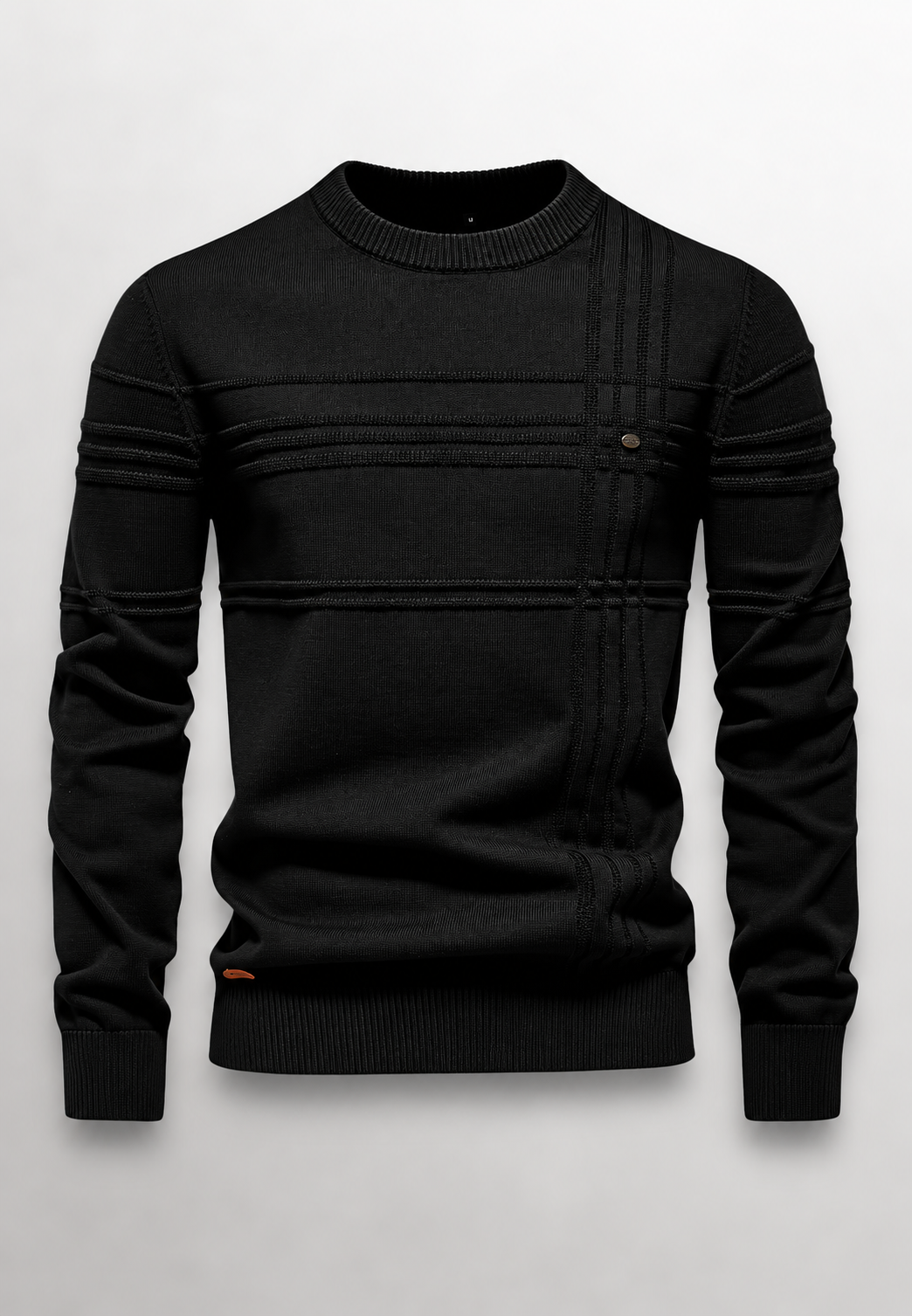 Pull homme col rond maille texturée lignes en relief - Silas