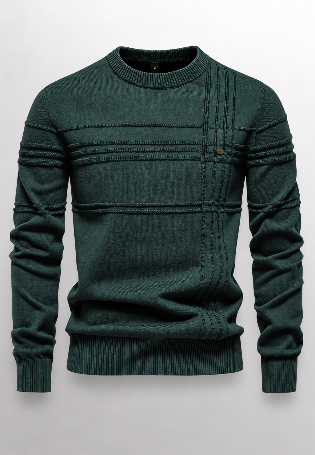 Pull homme col rond maille texturée lignes en relief - Silas