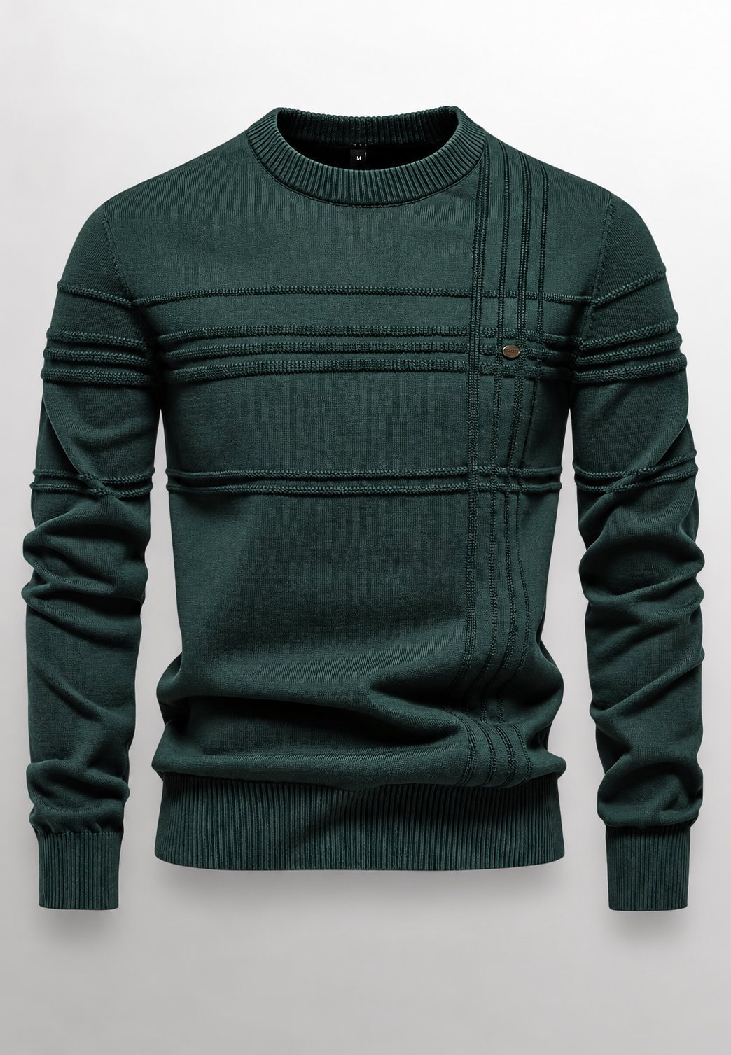 Pull homme col rond maille texturée lignes en relief - Silas