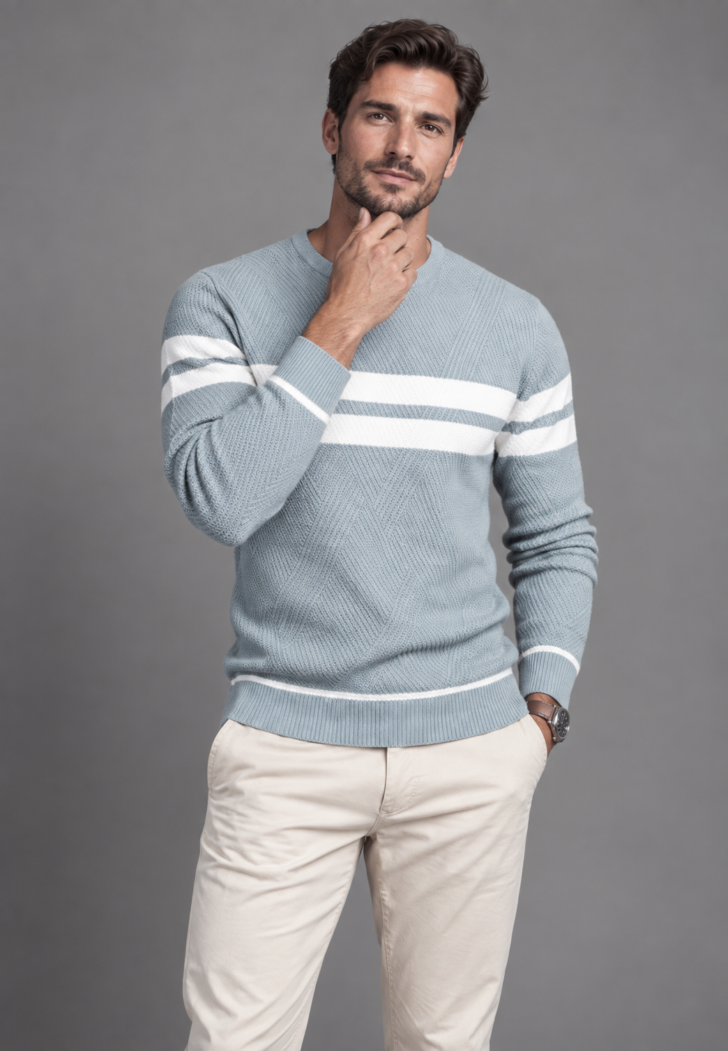 Pull homme col rond rayé maille texturée graphique - Tobias