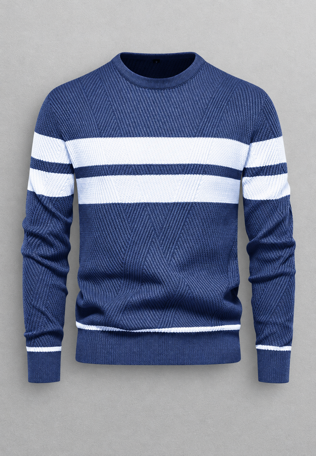 Pull homme col rond rayé maille texturée graphique - Tobias