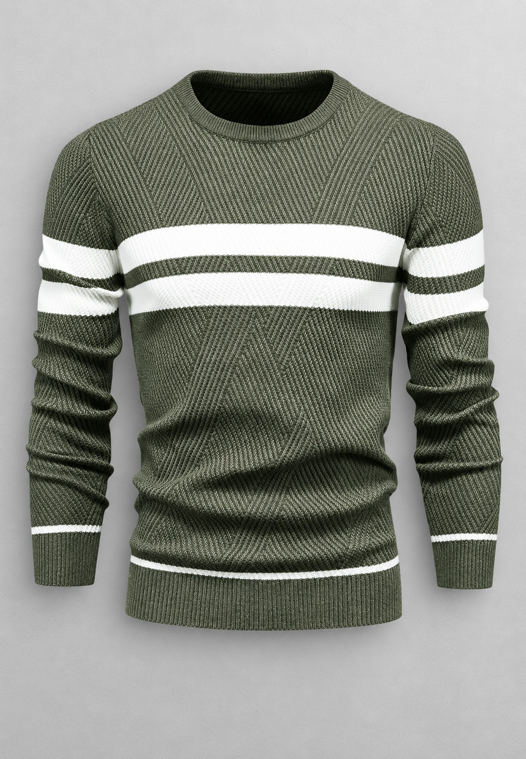 Pull homme col rond rayé maille texturée graphique - Tobias