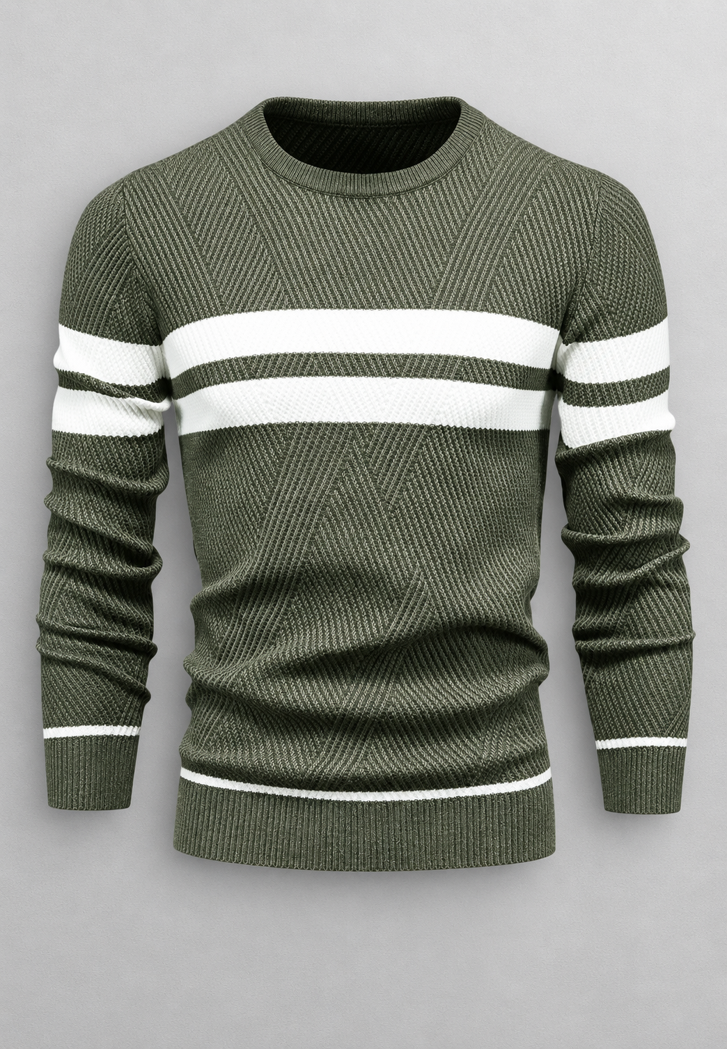 Pull homme col rond rayé maille texturée graphique - Tobias