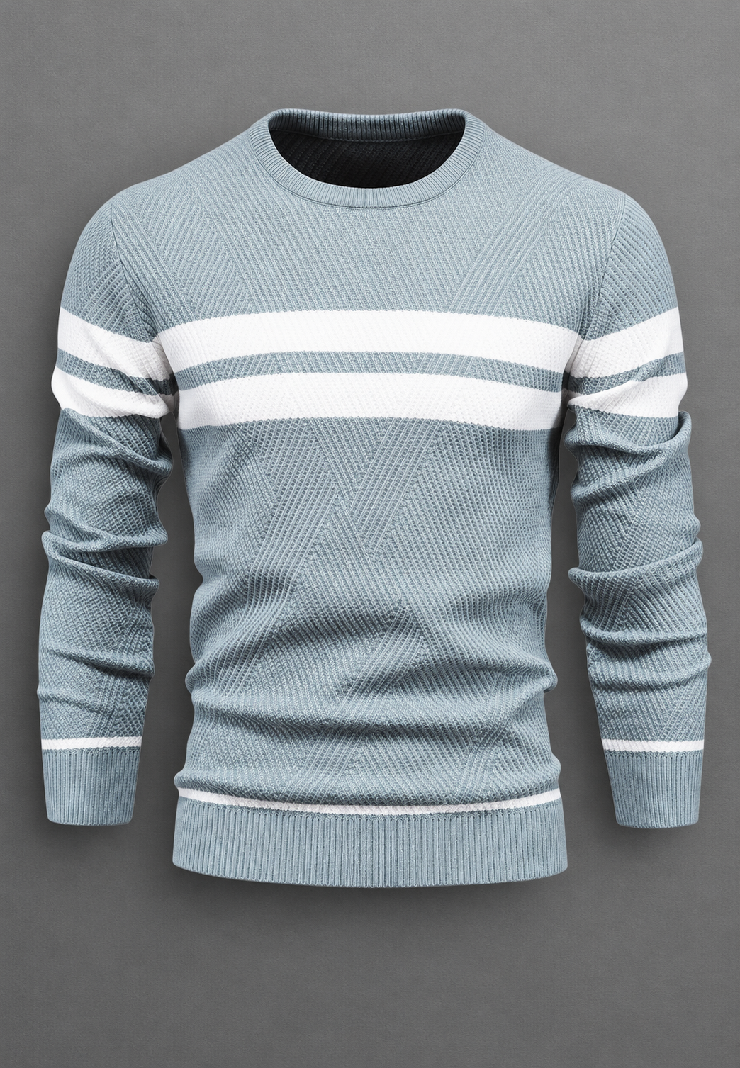 Pull homme col rond rayé maille texturée graphique - Tobias