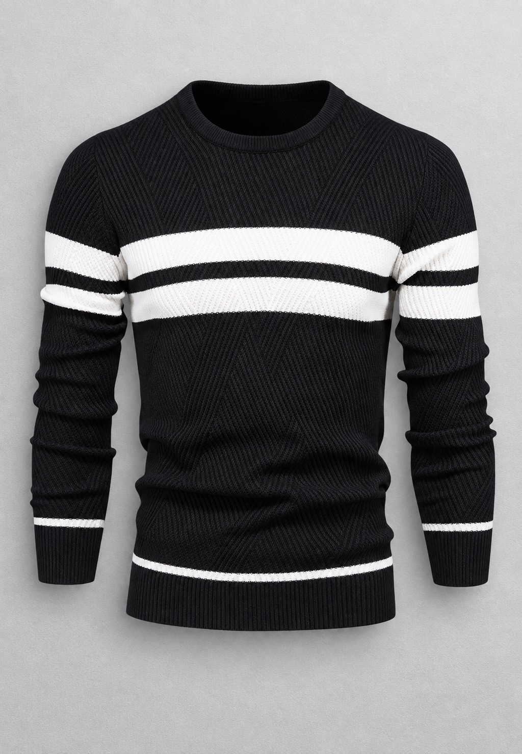 Pull homme col rond rayé maille texturée graphique - Tobias