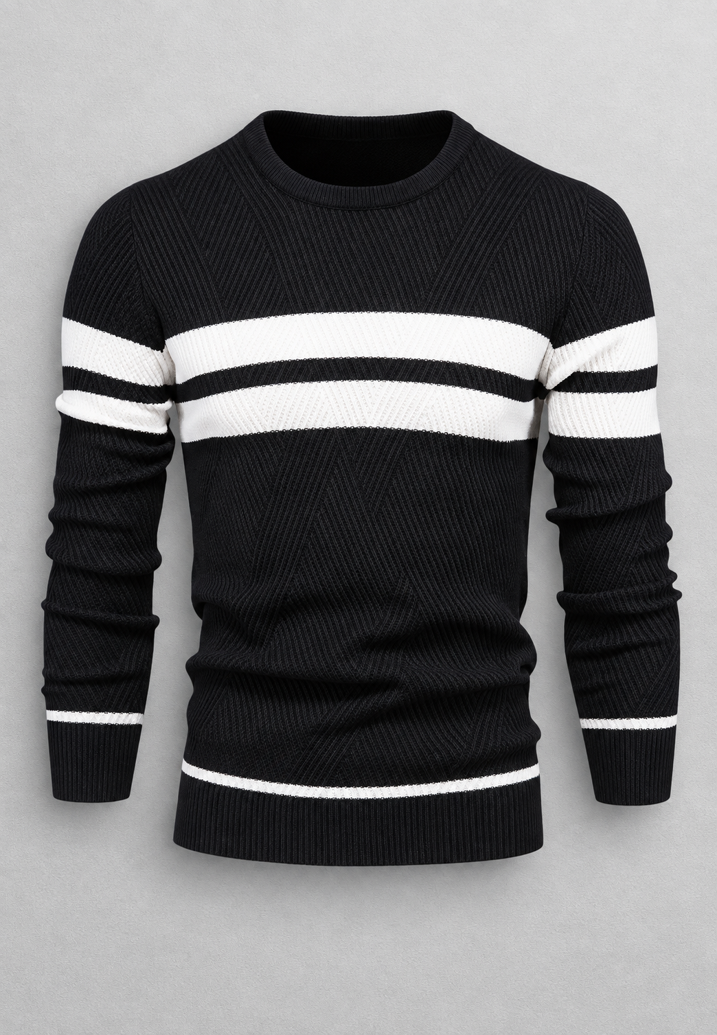 Pull homme col rond rayé maille texturée graphique - Tobias