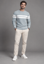 Pull homme col rond rayé maille texturée graphique - Tobias