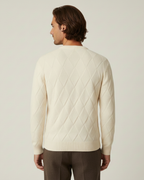 Pull homme col rond motif losanges relief manches longues - Adriel
