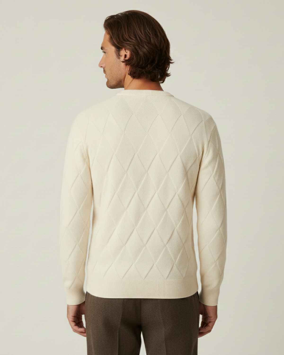 Pull homme col rond motif losanges relief manches longues - Adriel