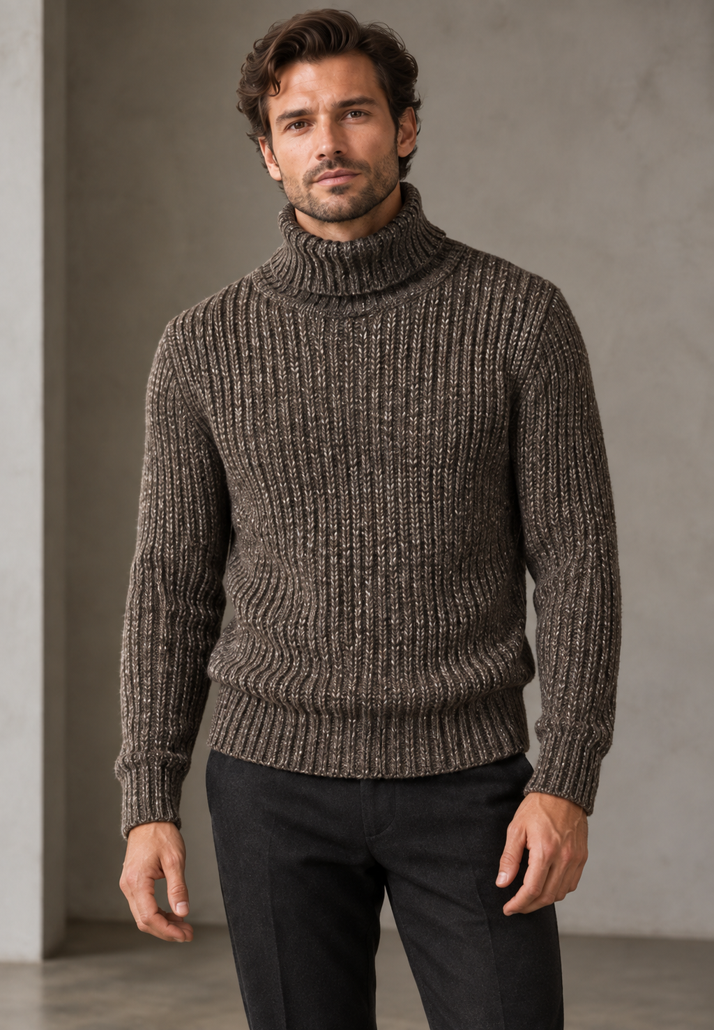 Pull homme col roulé maille côtelée texture marquée chaud - Nereo