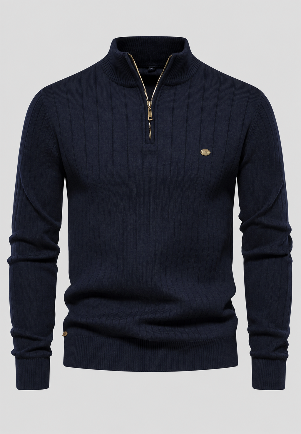 Pull homme demi-zip col montant motif côtelé maille - Mikkel
