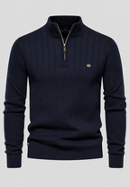 Pull homme demi-zip col montant motif côtelé maille - Mikkel