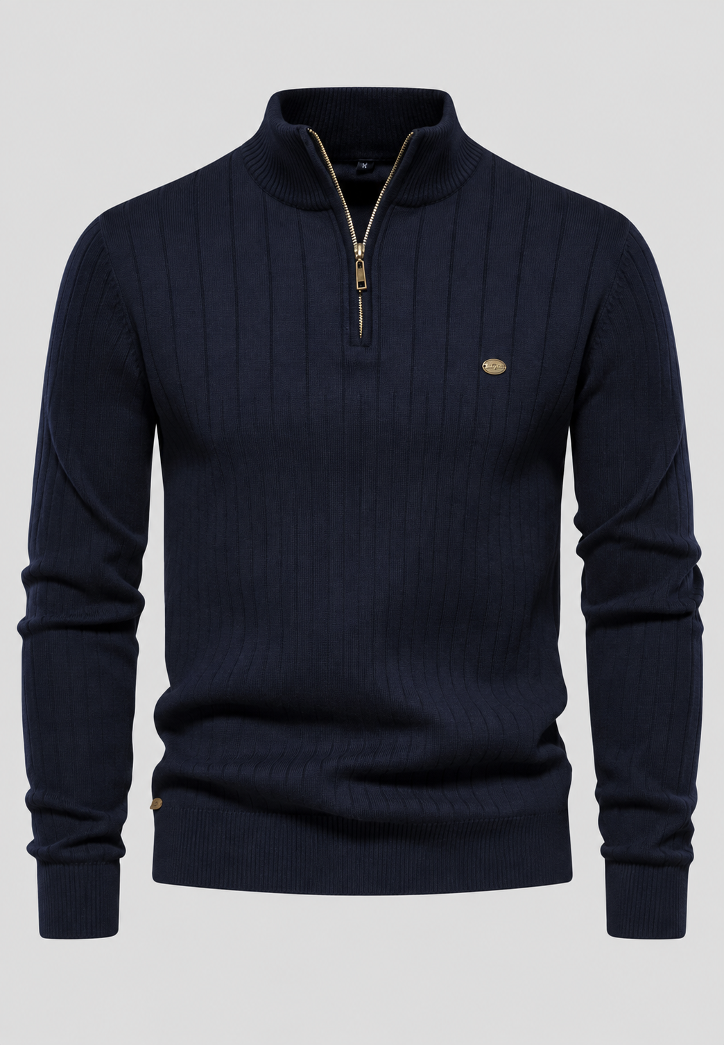 Pull homme demi-zip col montant motif côtelé maille - Mikkel