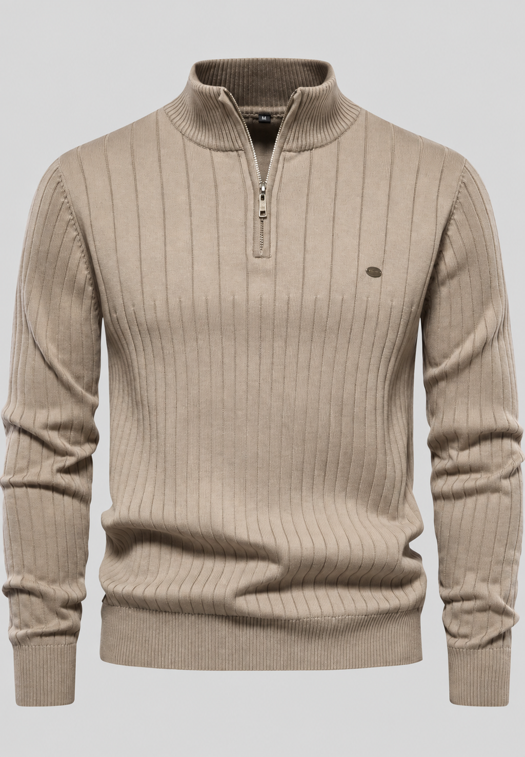 Pull homme demi-zip col montant motif côtelé maille - Mikkel