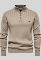 Pull homme demi-zip col montant motif côtelé maille - Mikkel
