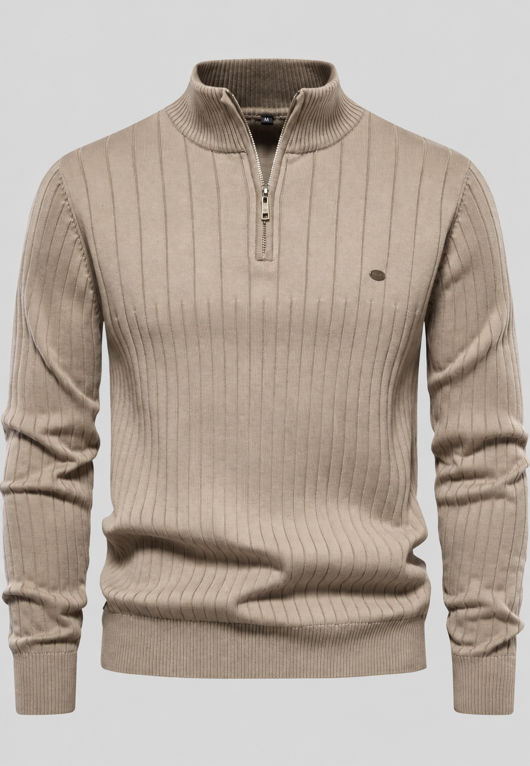 Pull homme demi-zip col montant motif côtelé maille - Mikkel