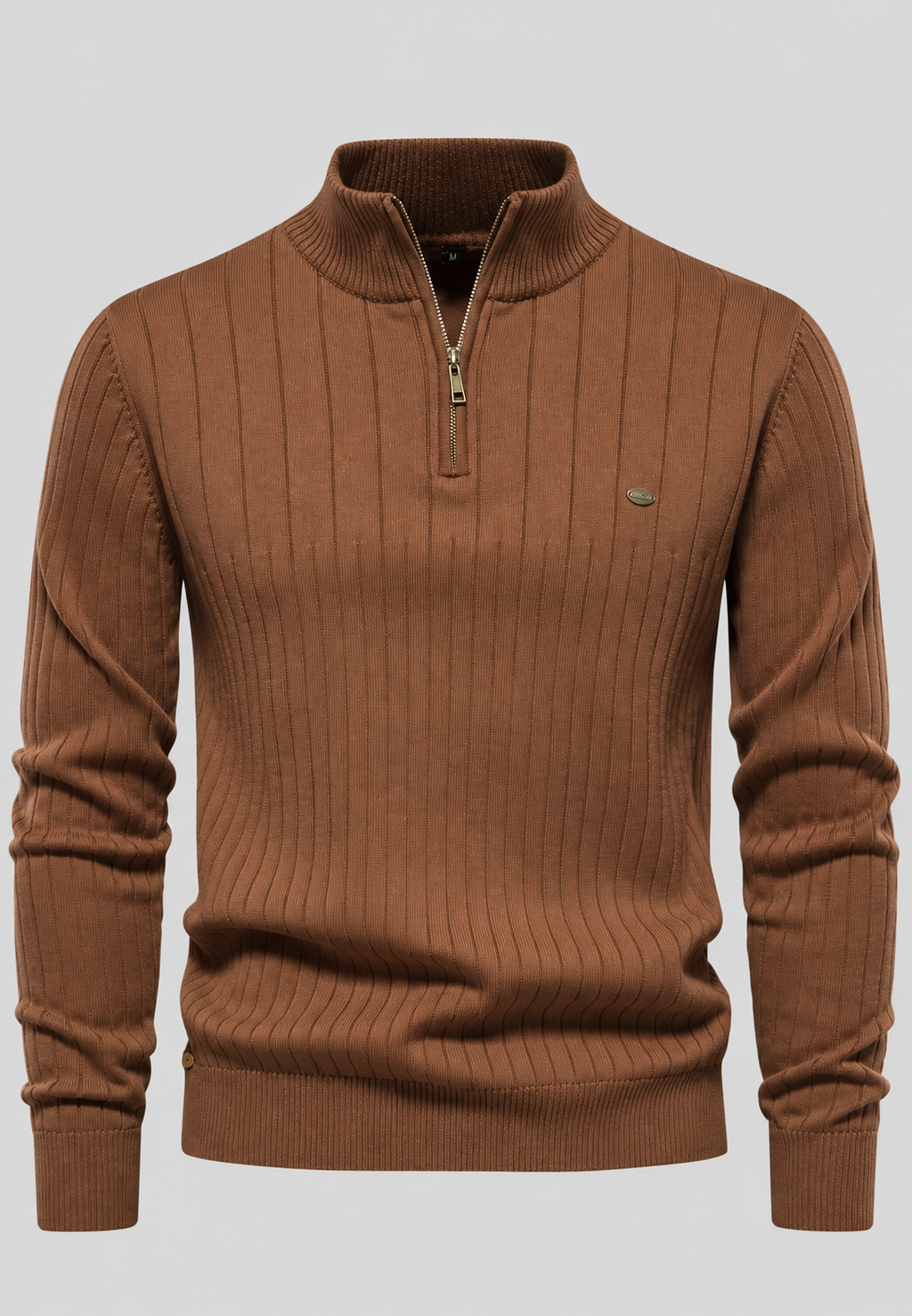 Pull homme demi-zip col montant motif côtelé maille - Mikkel