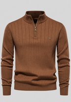 Pull homme demi-zip col montant motif côtelé maille - Mikkel