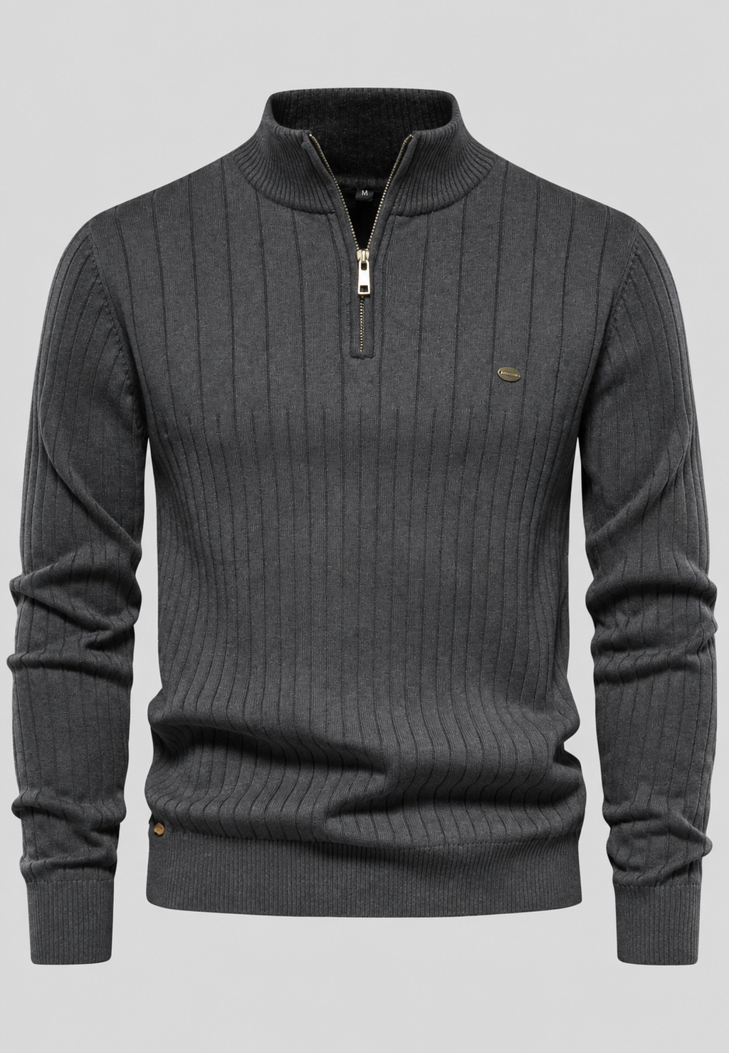 Pull homme demi-zip col montant motif côtelé maille - Mikkel