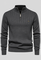 Pull homme demi-zip col montant motif côtelé maille - Mikkel