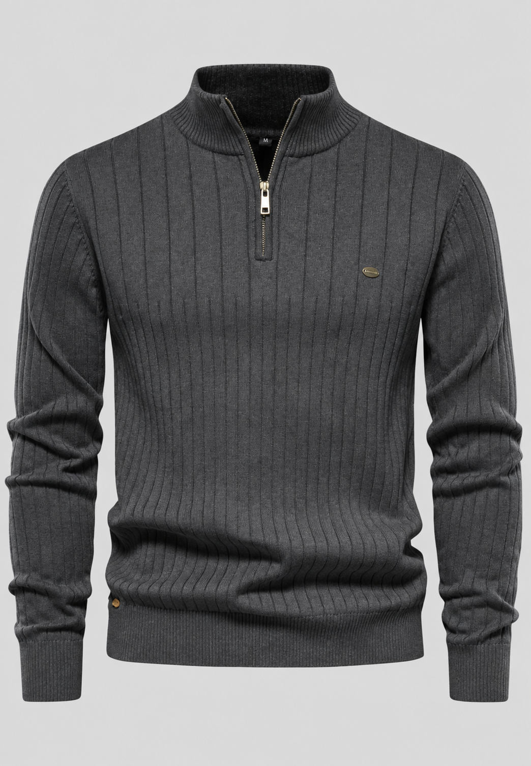 Pull homme demi-zip col montant motif côtelé maille - Mikkel